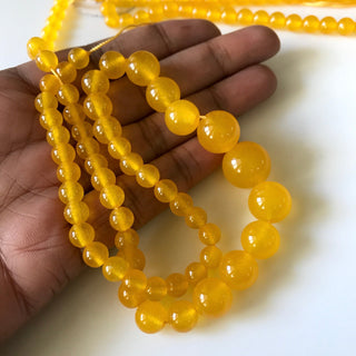 6mm To 13mm Yellow Jade Round Beads, Mango Color Yellow Jade Smooth Round Beads 18 Inch Strand Jade Necklace, Jade Jewelry GDS1783