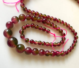 6mm To 13mm Green Pink Tourmaline Color Jade Round Beads Jade Smooth Round Beads 18 Inch Strand Jade Necklace, Jade Jewelry GDS1784