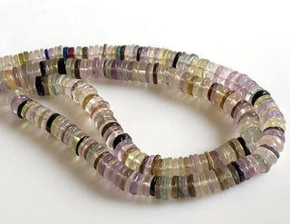 Natural Multi Gemstone Faceted Coin Tyre Beads Multi Gemstone Rondelle Beads, 7mm Multi Gemstone Beads, 16"/8 Inch Strand, GDS1731