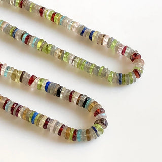 Natural Multi Gemstone Smooth Coin Tyre Beads Multi Gemstone Round Heishi Beads, 5.5mm Multi Gemstone Beads, 16"/8 Inch Strand, GDS1735