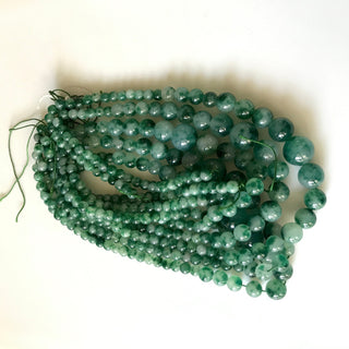 6mm To 13mm Emerald Green Jade Round Beads Green Moss Agate Jade Smooth Round Beads 18 Inch Strand Jade Necklace, Jade Jewelry GDS1786