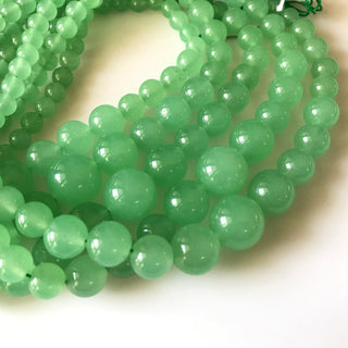 6mm To 13mm Green Chrysoprase Color Jade Round Beads Green Jade Smooth Round Beads 18 Inch Strand Jade Necklace, Jade Jewelry GDS1793