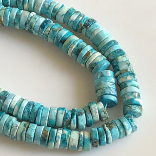 Howlite Turquoise Smooth Coin Tyre Beads Blue Turquoise Round Heishi Beads, 7mm Turquoise Heishi Beads, 16"/8 Inch Strand, GDS1737