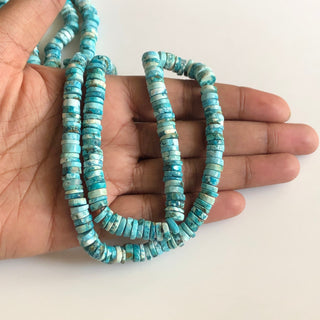 Natural Howlite Turquoise Smooth Coin Tyre Beads Blue Turquoise Round Heishi Beads, 8mm Howlite Heishi Beads, 16"/8 Inch Strand, GDS1738