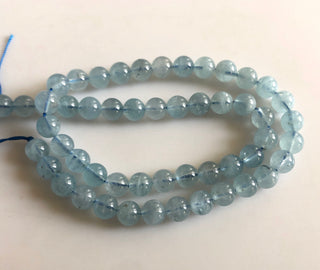 Natural Blue Aquamarine Smooth Round Beads, 7mm/7.5mm Blue Aquamarine Round Beads, 15 Inch Strand, GDS1751