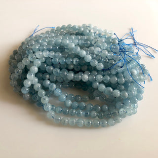 Natural Blue Aquamarine Smooth Round Beads, 7mm/7.5mm Blue Aquamarine Round Beads, 15 Inch Strand, GDS1751