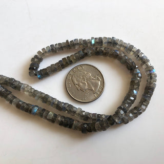 Natural Labradorite Faceted Coin Tyre Beads 5.5mm/6.5mm Labradorite Round Heishi Beads, 16 Inch Strand, GDS1752