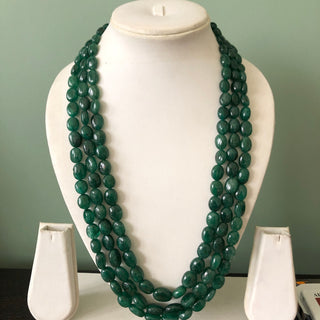 Multi Strand Dyed Beryl Color Emerald Necklace, Natural Beryl Emerald Oval Beads, 3 Strand Emerald Necklace, 10mm To 15mm Beads, GDS1755