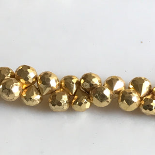 Gold Pyrite Faceted Onion Briolette Beads, 7mm/8mm Wholesale Pyrite Onion Beads, Coated Gold Pyrite Beads, 8 Inch/4 Inch Strand, GDS1774