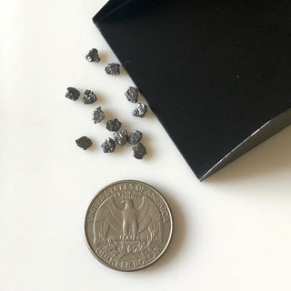 2 Pcs/10 Pcs 4mm Black Raw Rough Flat Diamonds Loose, Black Color Natural diamonds For Ring Earring Easy To Set Diamond, DDS655/7