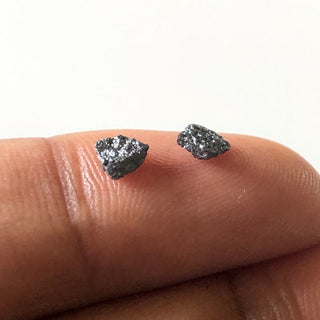 2 Pcs/10 Pcs 4mm Black Raw Rough Flat Diamonds Loose, Black Color Natural diamonds For Ring Earring Easy To Set Diamond, DDS655/7