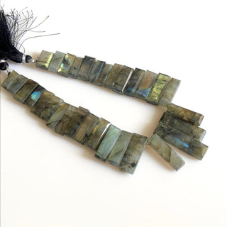 Natural Labradorite Long Baguette Rectangle Shape Step Cut Top Side Drilled Faceted Gemstone Beads, Sold As 9"/4.5" GDS1795