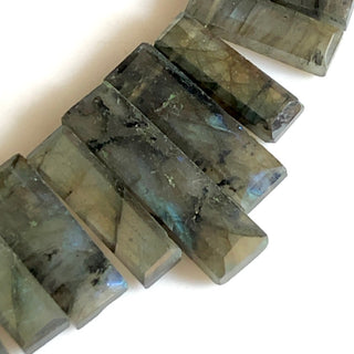 Natural Labradorite Long Baguette Rectangle Shape Step Cut Top Side Drilled Faceted Gemstone Beads, Sold As 9"/4.5" GDS1795