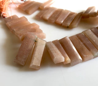 Natural Orange Moonstone Long Baguette Rectangle Shaped Step Cut Top Side Drilled Faceted Beads, Moonstone Jewelry, Sold As 9"/4.5" GDS1796