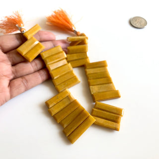 30mm To 20mm Natural Yellow Jasper Baguette Rectangle Shaped Step Cut Side Drilled Faceted Beads Jasper Jewelry Sold As 9"/4.5" GDS1797