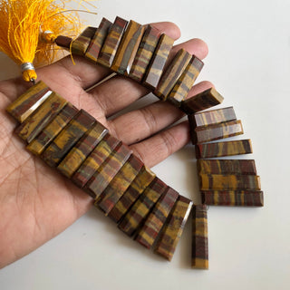 30mm To 20mm Natural Brown Dessert Jasper Rectangle Baguette Shaped Step Cut Side Drilled Faceted Briolette Beads Jewelry, 9"/4.5" GDS1800