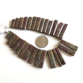 35mm - 16mm Natural Green/Red Jasper Long Baguette Shaped Step Cut Side Drilled Faceted Briolette Beads, Jasper Jewelry, 9"/4.5" GDS1801