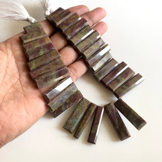 35mm - 16mm Natural Green/Red Jasper Long Baguette Shaped Step Cut Side Drilled Faceted Briolette Beads, Jasper Jewelry, 9"/4.5" GDS1801