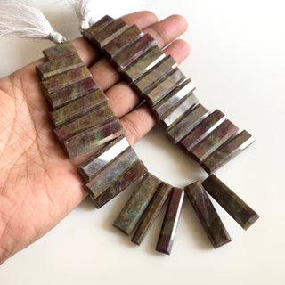 35mm - 16mm Natural Green/Red Jasper Long Baguette Shaped Step Cut Side Drilled Faceted Briolette Beads, Jasper Jewelry, 9"/4.5" GDS1801