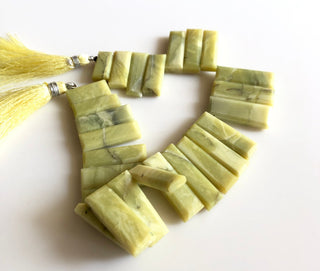 30mm To 16mm Natural Serpentine Faceted Rectangle Baguette Shaped Step Cut Side Drilled Briolette Beads, Serpentine Jewelry 8"/4", GDS1805