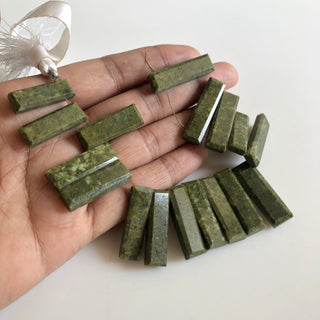 20mm To 30mm Natural Green Vesuvianite Vessonite Faceted Rectangle Baguette Shape Step Cut Side Drilled Briolette Beads, 8.5"/4.25" GDS1806