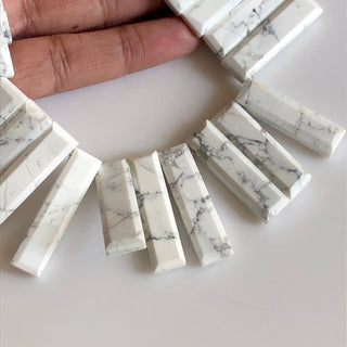 34mm To 18mm Natural White Howlite Faceted Long Rectangle Baguette Shaped Step Cut Side Drilled Briolette Jewelry Beads, 9"/4.5"GDS1807