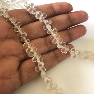 6mm to 7mm White Topaz Faceted Teardrop Beads, Natural Gemstones White Topaz Briolettes Beads, Sold As 5 Inch/10 Inch Strand, GDS1815