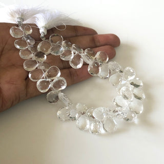 11mm to 14mm Crystal Quartz Faceted Pear Shaped Beads Natural Rock Quartz Crystal Briolette Beads, Sold As 4 Inch/8 Inch Strand, GDS1816