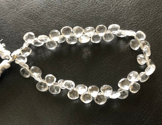 7mm Quartz Crystal Heart Shaped Faceted Briolette Beads, Natural Rock Crystal Gemstones Briolettes Beads, 8 Inch Strand, GDS1817