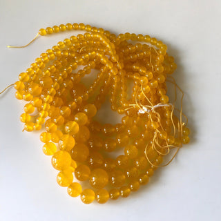 6mm To 13mm Yellow Jade Round Beads, Mango Color Yellow Jade Smooth Round Beads 18 Inch Strand Jade Necklace, Jade Jewelry GDS1783