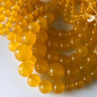 6mm To 13mm Yellow Jade Round Beads, Mango Color Yellow Jade Smooth Round Beads 18 Inch Strand Jade Necklace, Jade Jewelry GDS1783