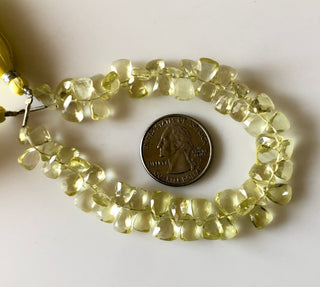 11mm to 14mm Faceted Natural Lemon Quartz Side Drilled Trillion Shaped Briolette Beads, Lemon Yellow Quartz Beads, 7.5"/3.75" GDS1823