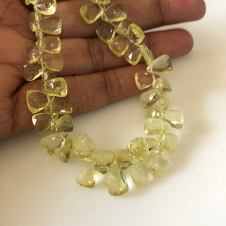11mm to 14mm Faceted Natural Lemon Quartz Side Drilled Trillion Shaped Briolette Beads, Lemon Yellow Quartz Beads, 7.5"/3.75" GDS1823