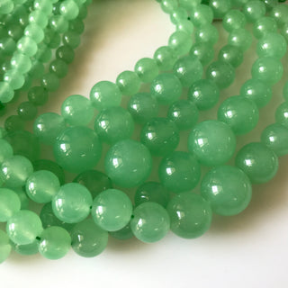 6mm To 13mm Green Chrysoprase Color Jade Round Beads Green Jade Smooth Round Beads 18 Inch Strand Jade Necklace, Jade Jewelry GDS1793