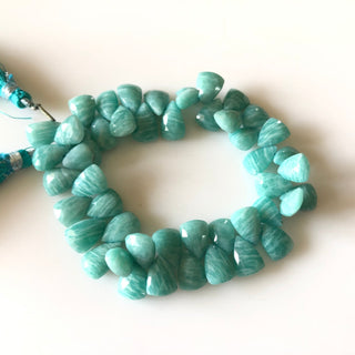 10mm To 12mm Faceted Blue Green Amazonite Trillion Shaped Briolette Beads, Natural Amazonite Gemstone Beads, Sold As 3.75"/7.5" GDS1824