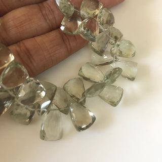 10mm To 12mm Natural Green Amethyst Trillion Shaped Briolettes Beads, Light Green Faceted Green Amethyst Beads, Sold As 7"/3.5", GDS1826