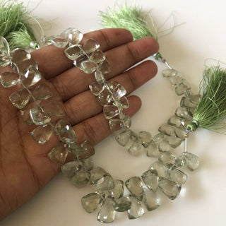 11mm To 14mm Natural Green Amethyst Trillion Shaped Briolettes Beads, Light Green Faceted Green Amethyst Beads, Sold As 7"/3.5", GDS1827