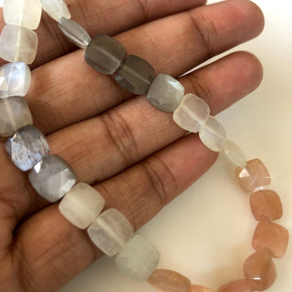 25 Pieces 8.5mm Multi Moonstone Faceted Square Briolette Beads, Peach Moonstone, Grey Moonstone, White Moonstone Beads, GDS1840