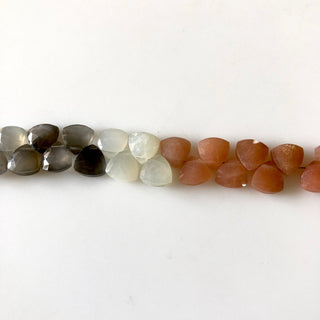 8mm Multi Moonstone Faceted Trillion Shaped Briolette Beads, Peach Moonstone, Grey Moonstone, White Moonstone Beads, Sold As 8"/4" GDS1841