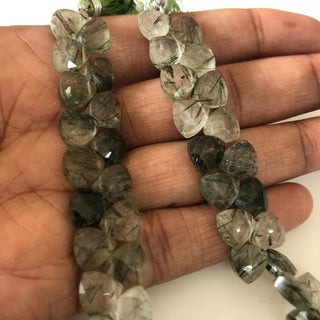 8mm Natural Green Moss Agate Faceted Trillion Shaped Briolette Beads, Rutilated Quartz Beads, Sold As 4 Inch/8 Inch Strand, GDS1842