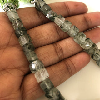 5mm to 5.5mm Natural Green Rutile Quartz Faceted Box Shaped Briolette Beads, Rutilated Quartz Beads, Sold As 4 Inch/8 Inch Strand, GDS1843