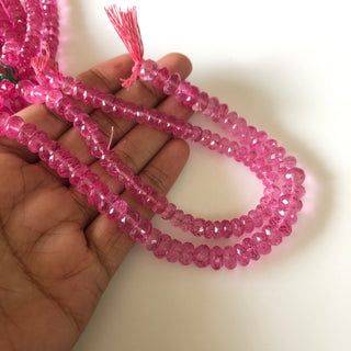 Ruby Color Natural Quartz Crystal, Color Coated Pink Crystal Quartz Rondelle Beads, 7-7.5mm Each, Sold As 4.5 Inch/9 Inch Strand, GDS1833