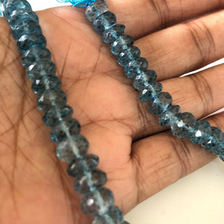 8mm Coated Quartz Crystal London Blue Topaz Color Faceted Rondelles Beads, Natural Quartz Rondelle Beads, Sold As 4.5"/9" Strand, GDS1854