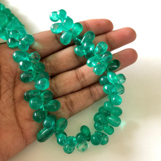 7mm to 12mm Emerald Color Coated Crystal Quartz Briolette Beads, Plain Smooth Teardrop Green Quartz Briolette Beads, 8 Inch/4 Inch, GDS1859