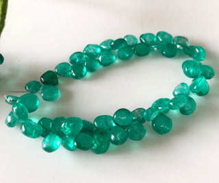 8mm to 10mm Heart Shape Emerald Color Coated Crystal Quartz Broiolette Beads, Green Plain Smooth Quartz Briolette Beads, 8.5"/4.25", GDS1866