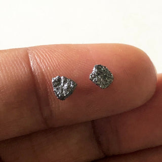 2 Pcs/10 Pcs 4mm Black Raw Rough Flat Diamonds Loose, Black Color Natural diamonds For Ring Earring Easy To Set Diamond, DDS655/7