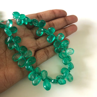 4.5 Inch/9 Inch Strand 9mm to 13mm Emerald Color Coated Crystal Quartz Briolette Beads, Pear Shaped Green Quartz Briolette Beads, GDS1868