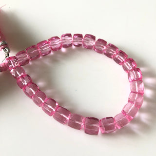 Pink Sapphire Color Coated Crystal Quartz Box Beads, Faceted Pink Sapphire Color 7mm to 8mm Beads, Sold As 4 Inch/8 Inch Strand, GDS1873