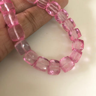 Pink Sapphire Color Coated Crystal Quartz Box Beads, Faceted Pink Sapphire Color 7mm to 8mm Beads, Sold As 4 Inch/8 Inch Strand, GDS1873