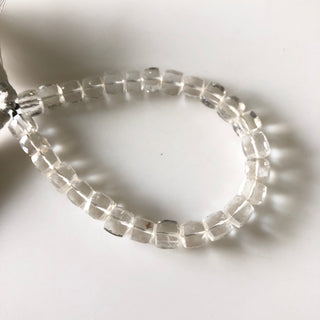 6.5mm to 7.5mm Crystal Quartz Box Beads, Faceted Clear Quartz Crystal Box Beads, Sold As 3.75 Inch/7.5 Inch Strand, GDS1874